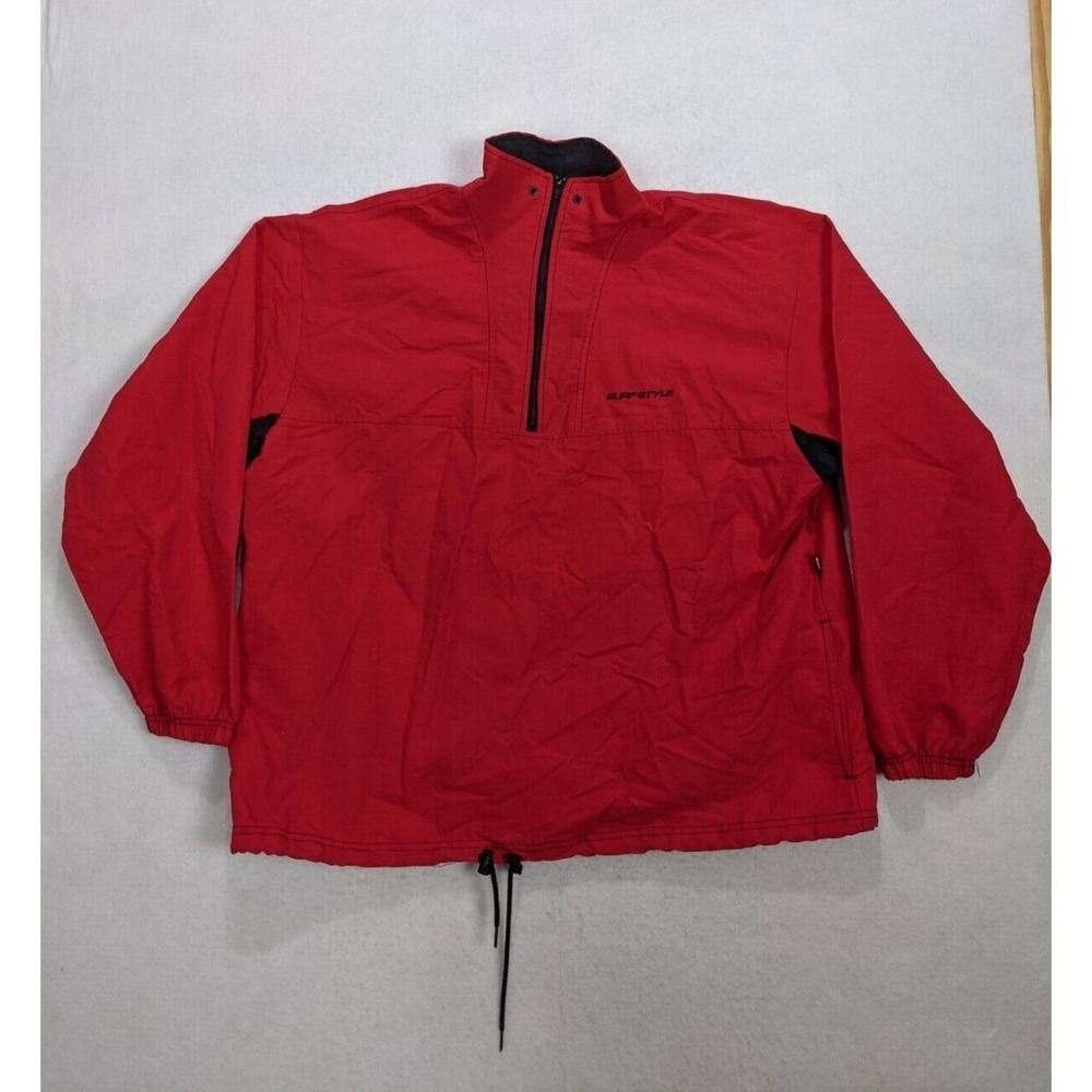 Surf Style Mens Jacket Size L / XL Pull Over 1/4 Zip Nylon Red